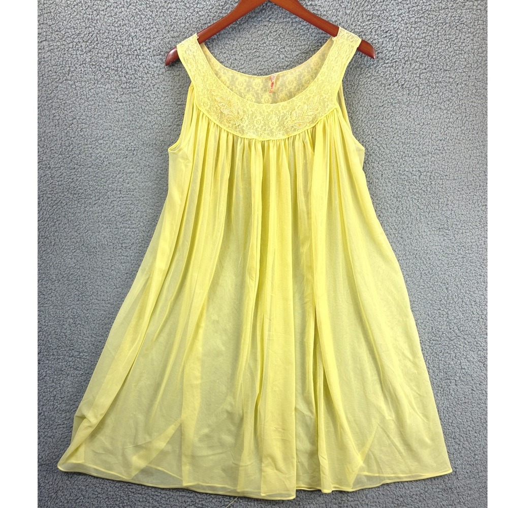 GMC Vintage Lace Scoop Neck Babydoll Slip Dress Womens Small Yellow Floral
